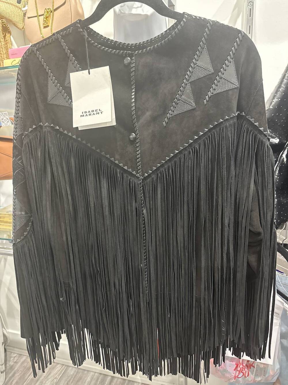 NEW ISABEL MARANT pre-loved women's dolci suede fringe jacket in black